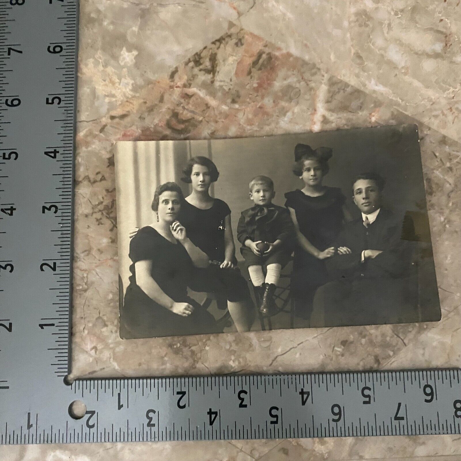 Antique Black White Photo Family Dressed Up Circa Early 1900s