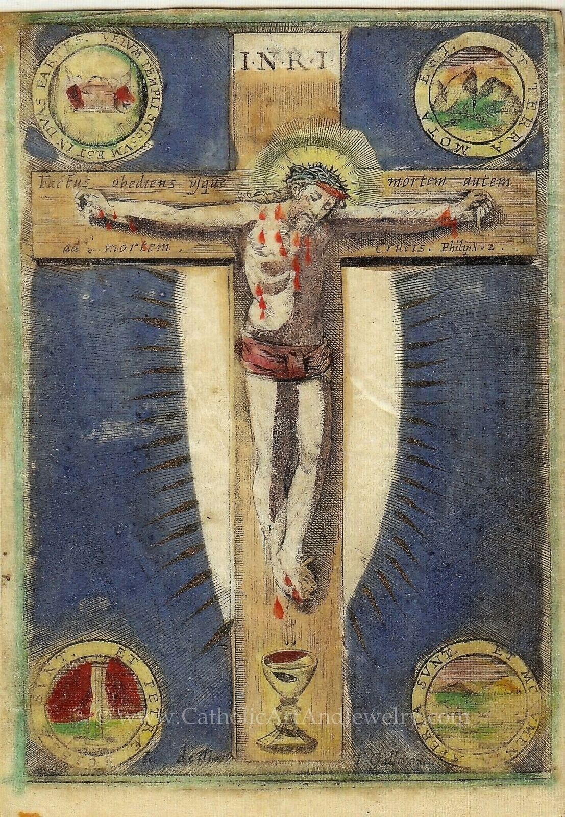 Crucifixion – from a 1700s Holy Card – Catholic Art Print – Archival Quality