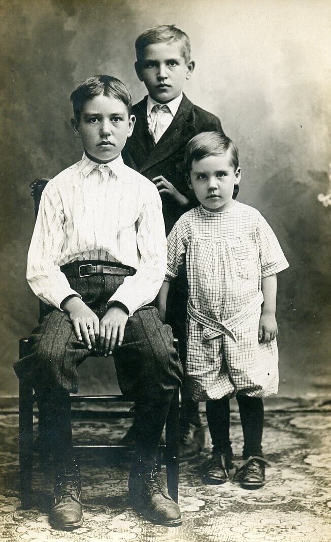 BT61 Original Vtg Photo THREE CHILDREN RPPC c Early 1900's