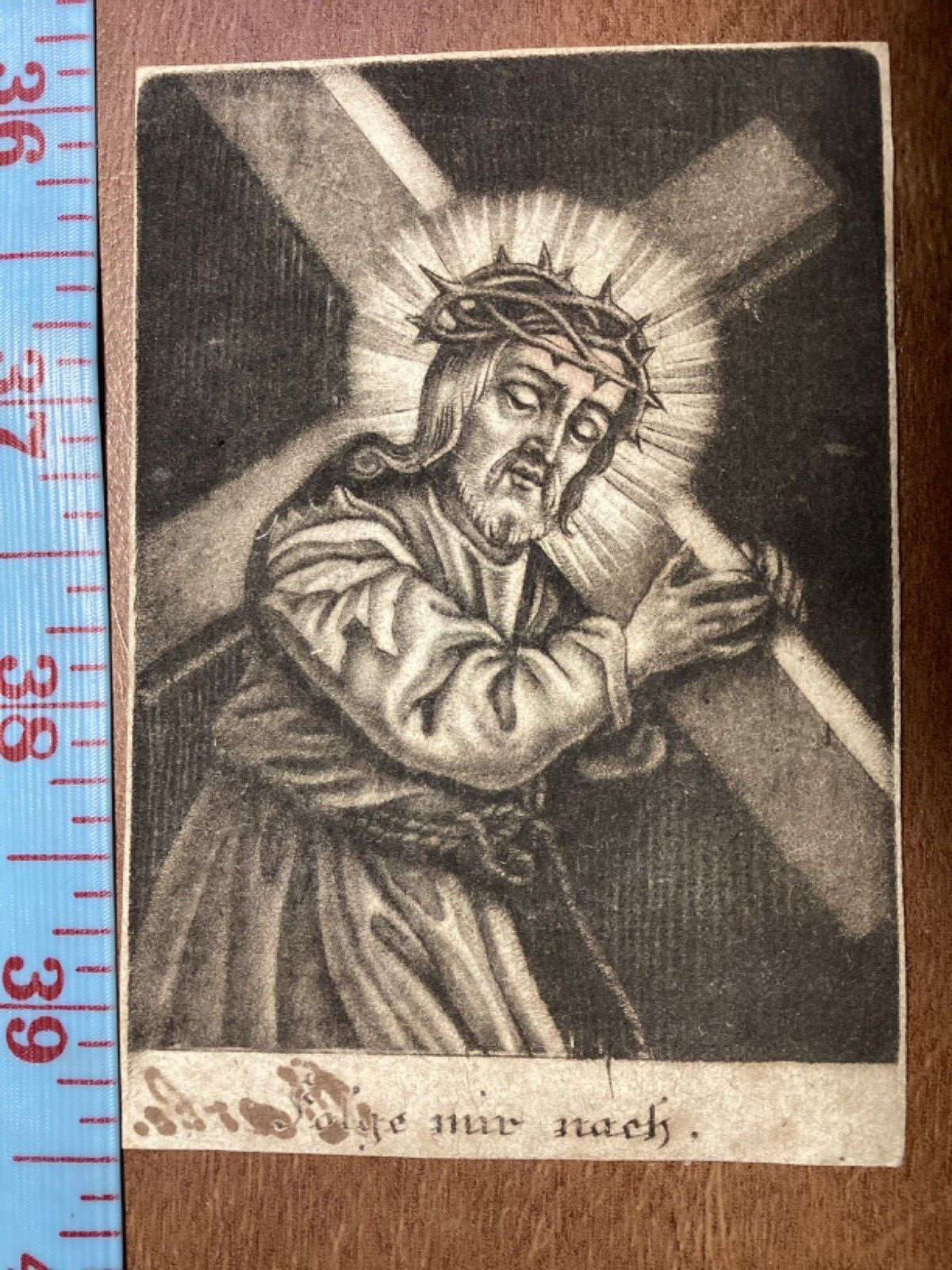 Antique Holy Card 1700’s Jesus Christ Carrying Cross religious print