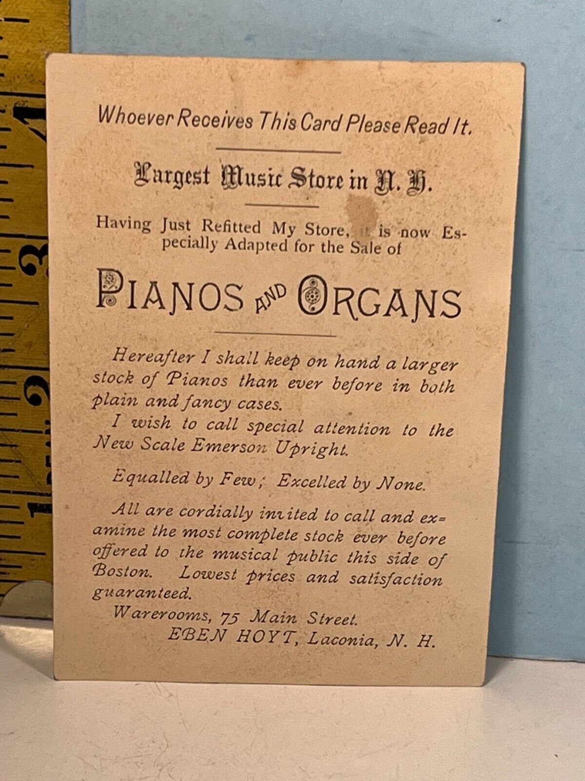 1800's Eben Hoyt Paino & Organs Trade Card #756