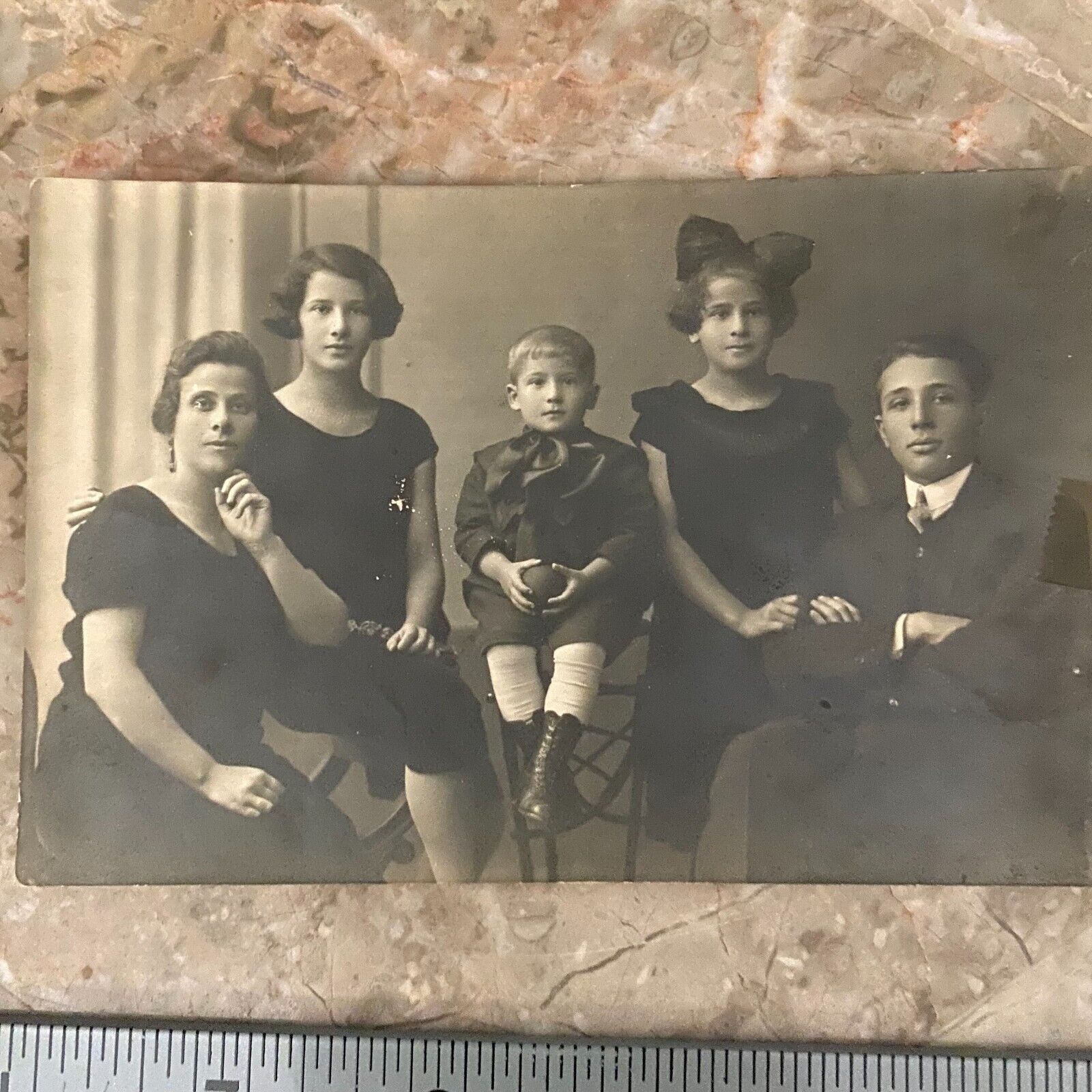 Antique Black White Photo Family Dressed Up Circa Early 1900s