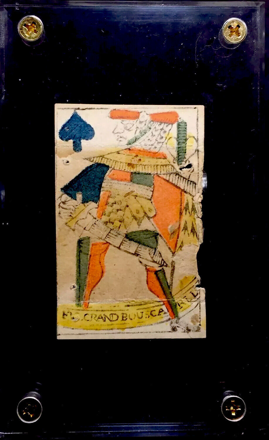Rare 1700’s Secondary Use Antique Playing Cards Woodcut Historic French Single