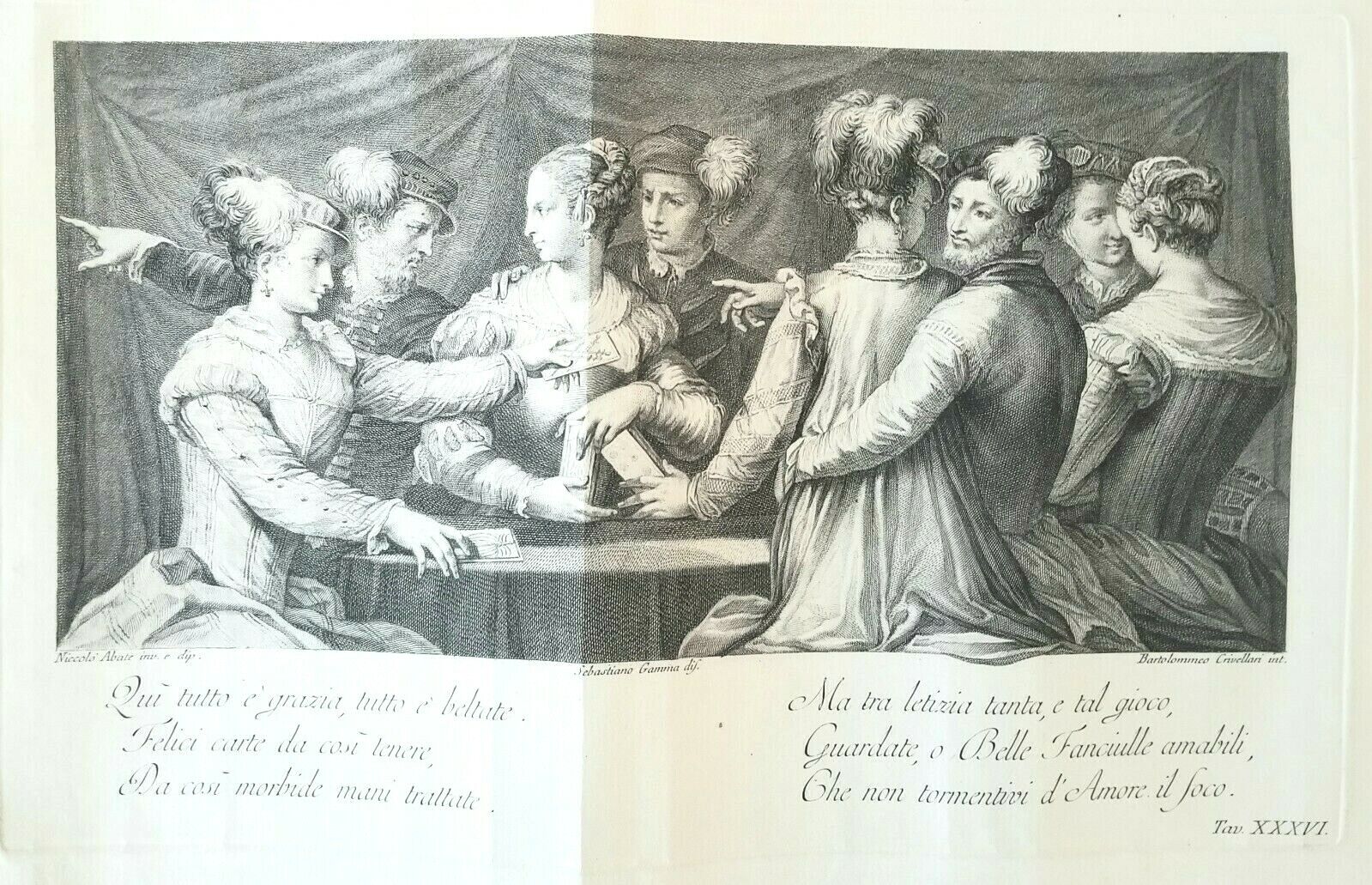 Vintage Italian Engraving Cards Party Women Gamma Abate Crivellari 1700s