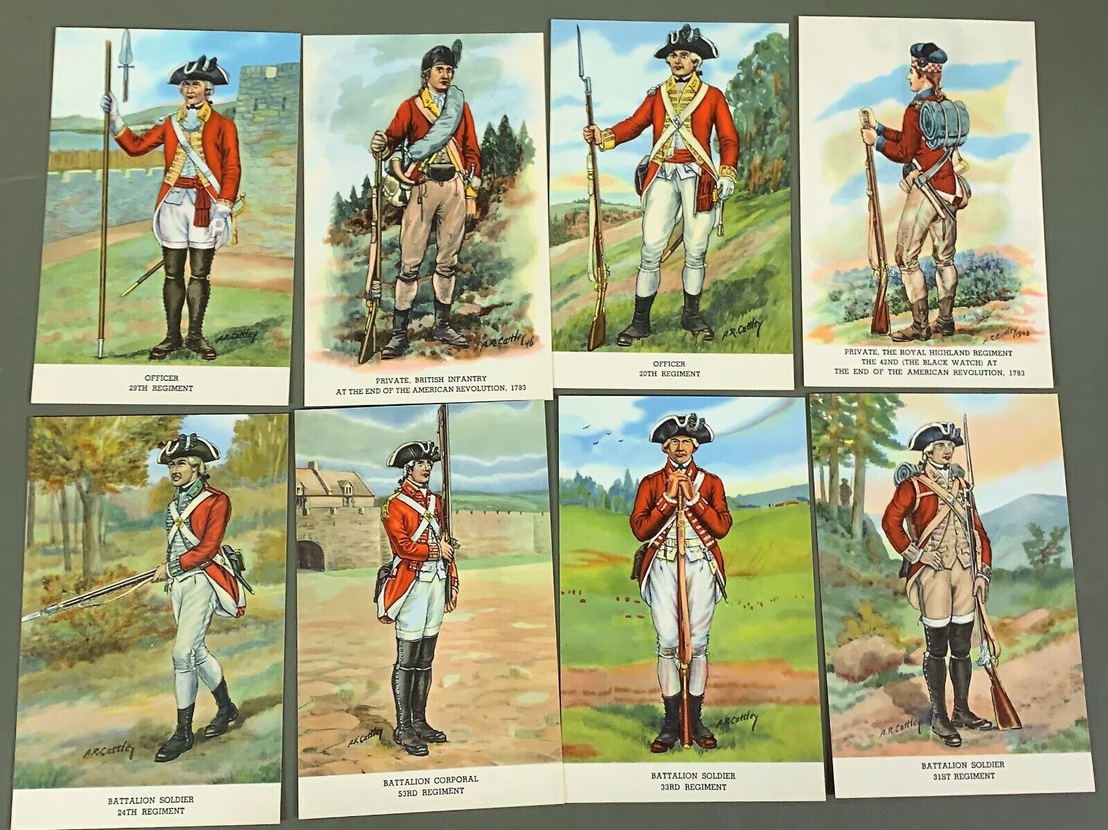 # T3759 BRITISH MILITARY INFORMATION CARD LOT, 8 DIF. CARDS (early 1700'S )