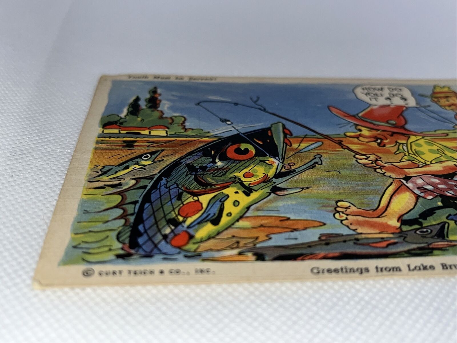 VINTAGE Fishing Postcard With  1 CENT WASHINGTON U.S. POSTAGE STAMP Cancel 1947