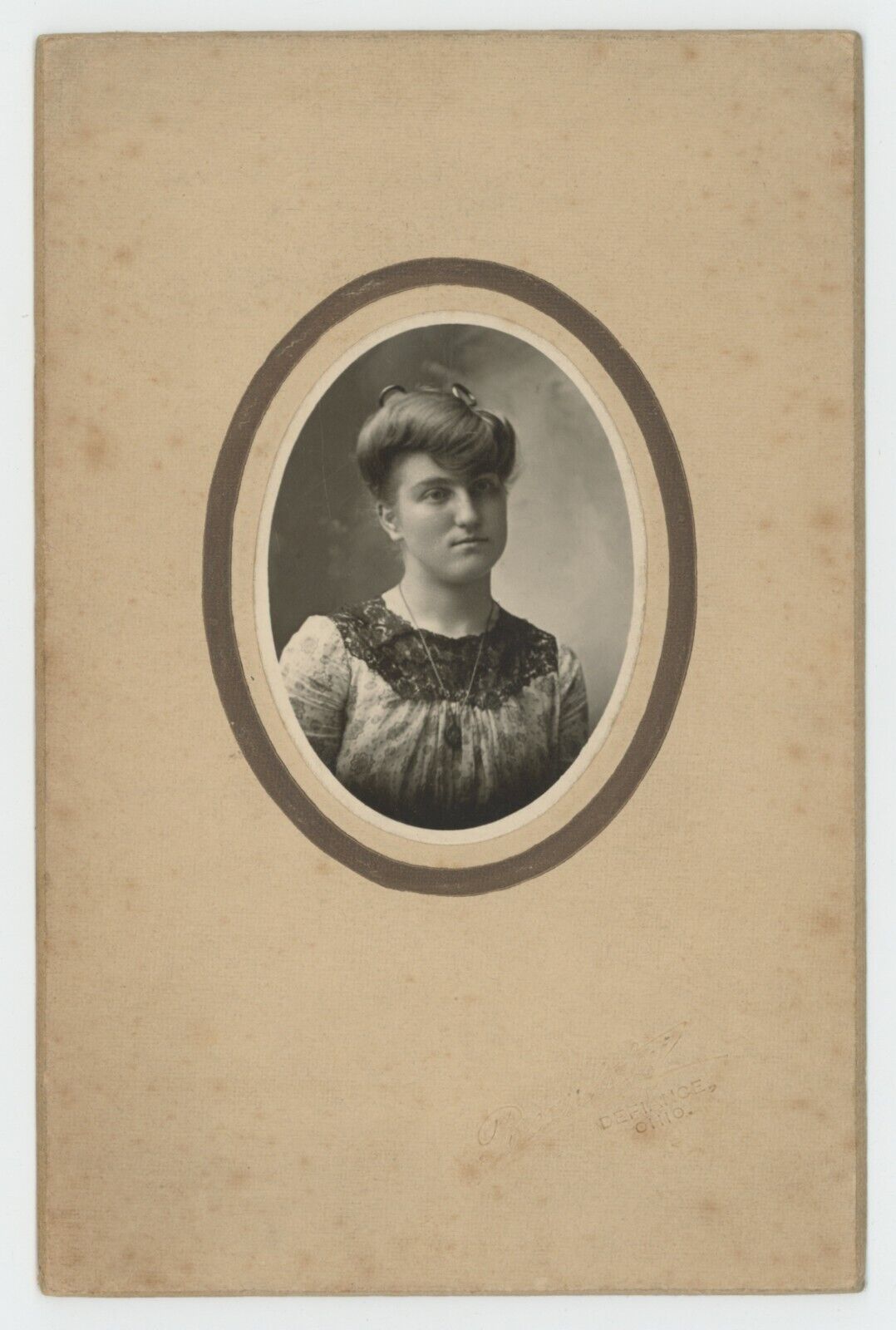 Antique Circa 1900s Cabinet Card Beautiful Woman With Stunning Hair Defiance, OH