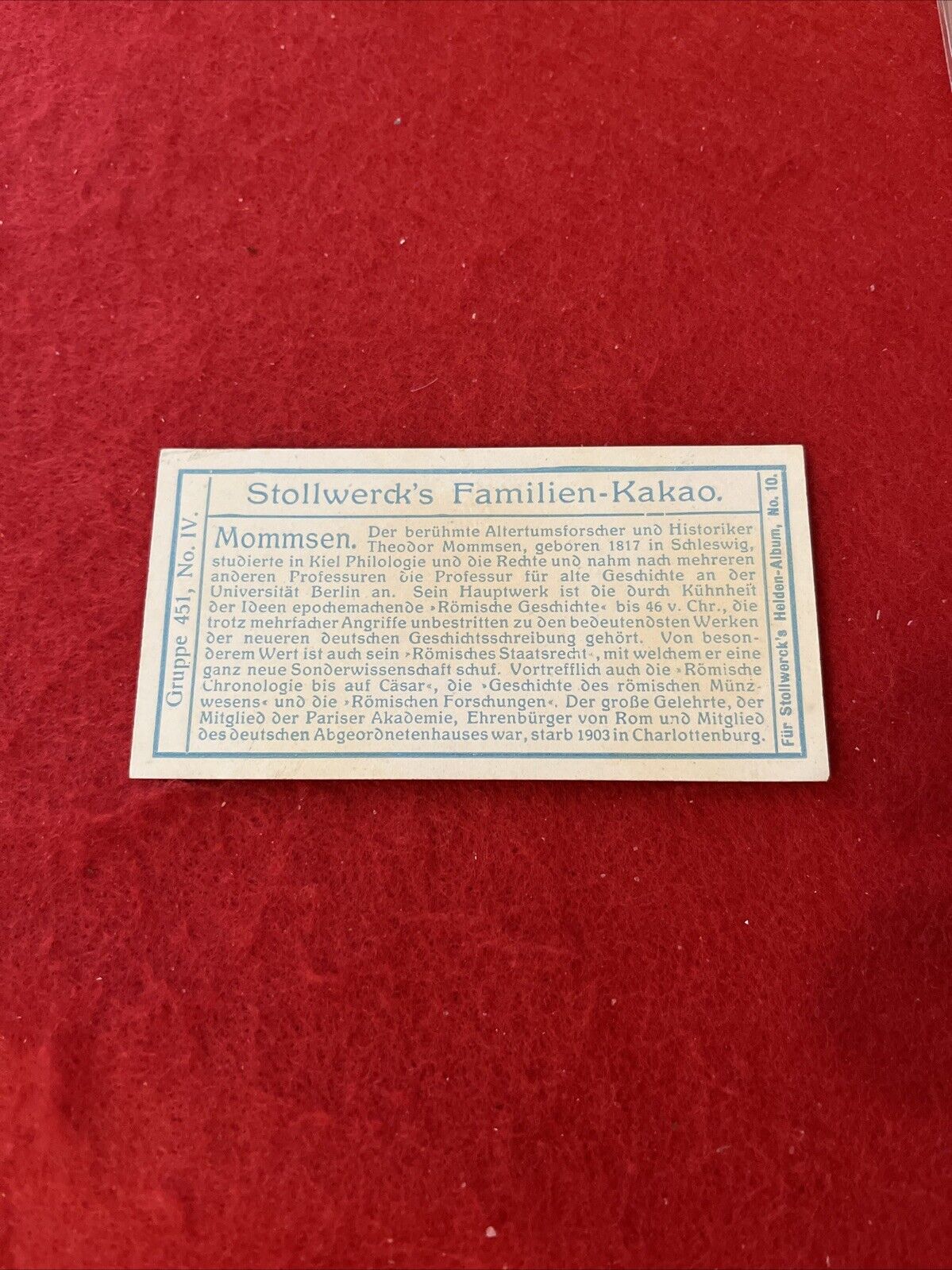 1800s Era Stollwerck THEODOR MOMMSEN (German Archaeologist) Trade Card No. IV. G