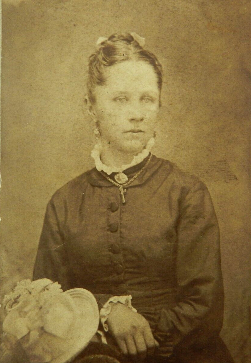 Woman in Long Button Up Dress with Floral Hat - Sturgis, MI c.1900s Cabinet Card