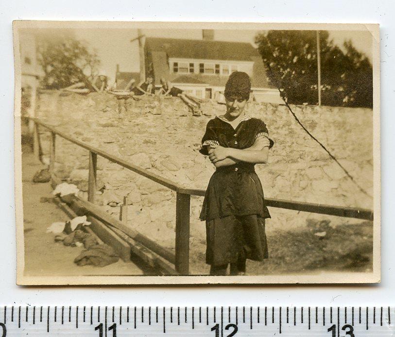 N678 Vtg Photo YOUNG WOMAN, PATH OF CLOTHES SUN BATHERS c Early 1900's