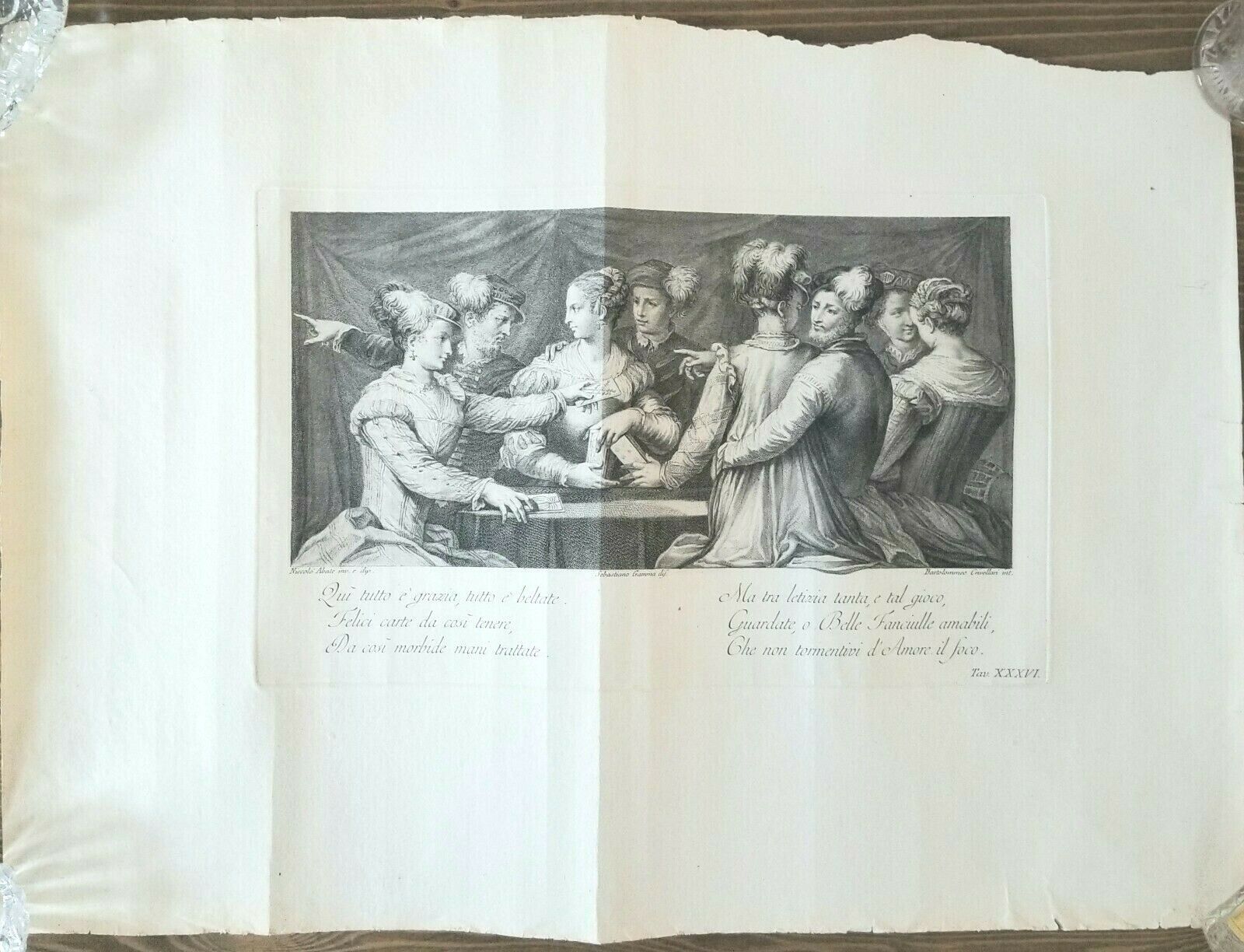 Vintage Italian Engraving Cards Party Women Gamma Abate Crivellari 1700s