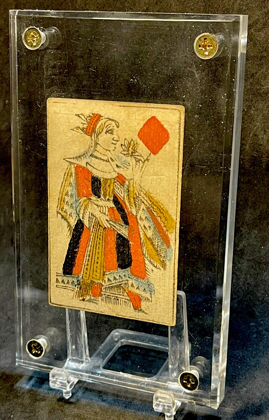 XVIII Century Queen Court Antique Playing Cards Historic Woodblock Rare Single