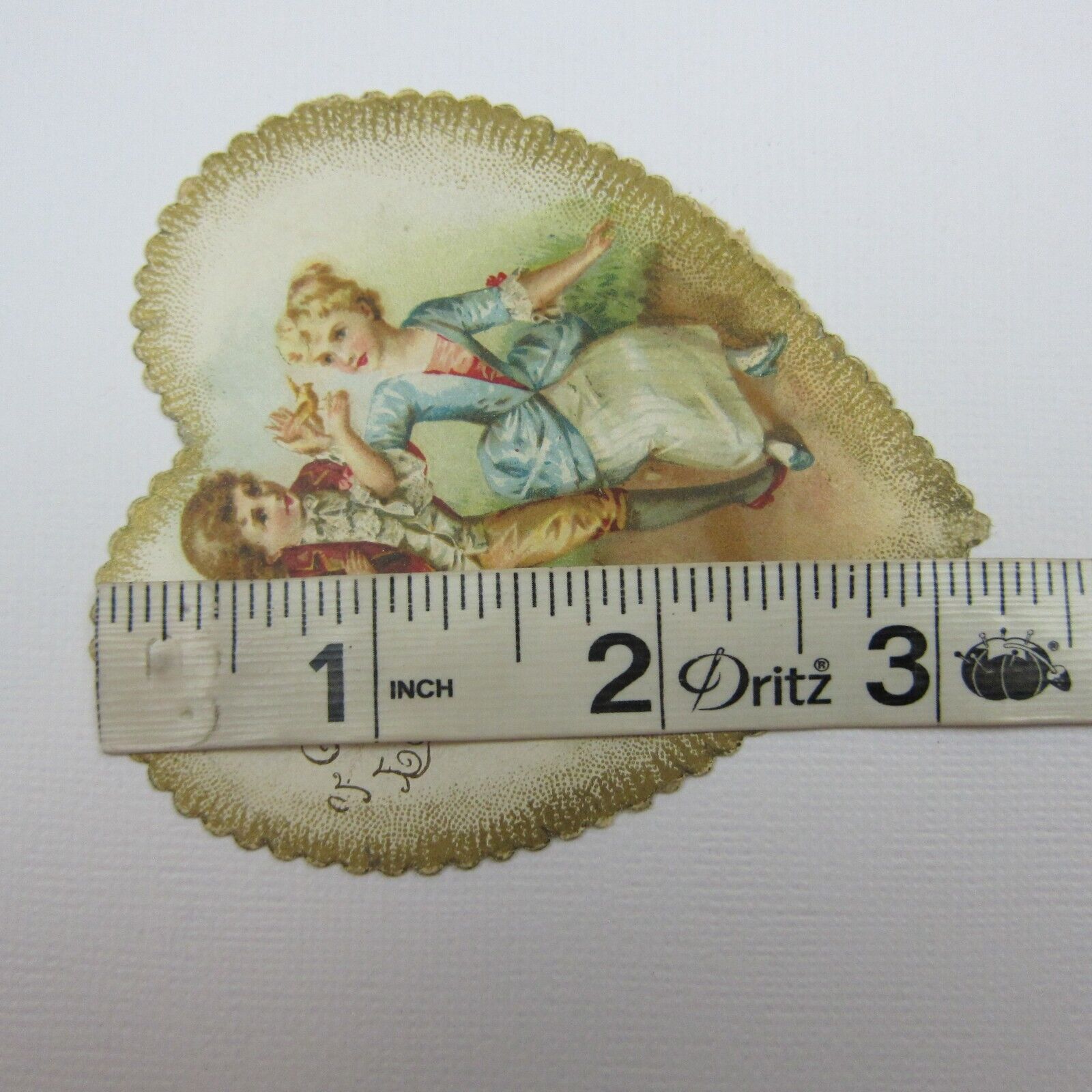 Valentine Card Heart Ephemera Boy Girl Antique 1700s Fashion Red Coat Blue Dress