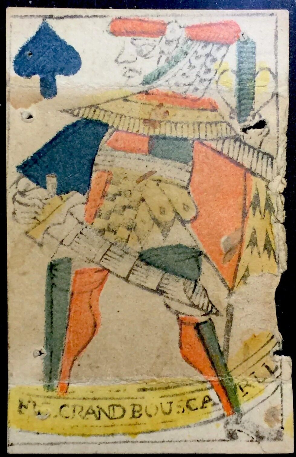 Rare 1700’s Secondary Use Antique Playing Cards Woodcut Historic French Single