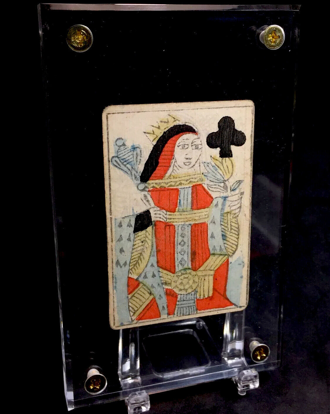 1700’s Antique Playing Cards Stencil Brush Painted Woodcut Historic Single