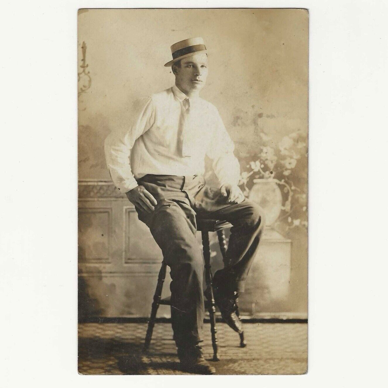 Antique Real Photo Postcard Dapper Man Wearing Hat RPPC Lakeland Florida 1900s