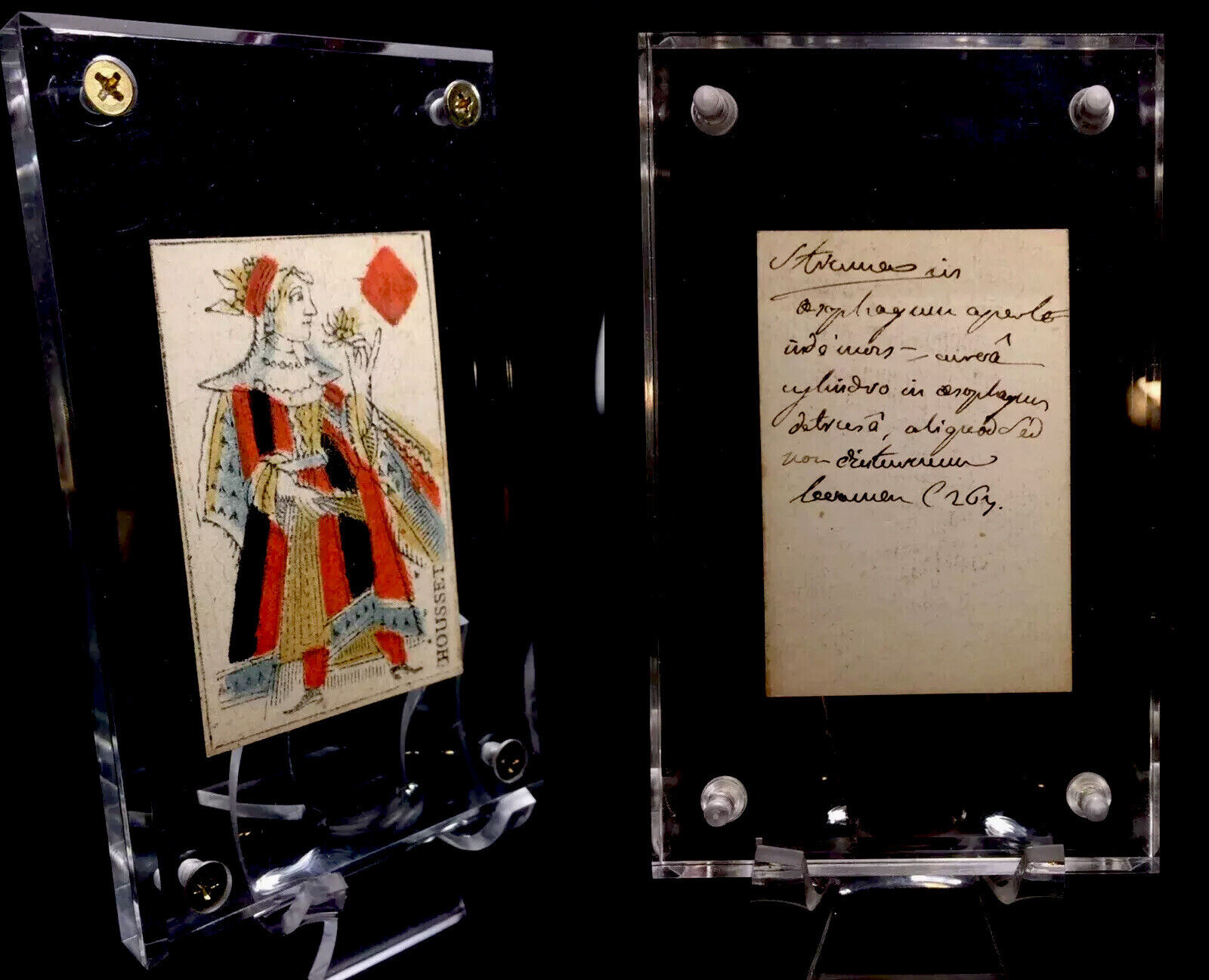 1700’s Queen Antique Playing Cards Quill Scripted Woodcut Rare Document Single
