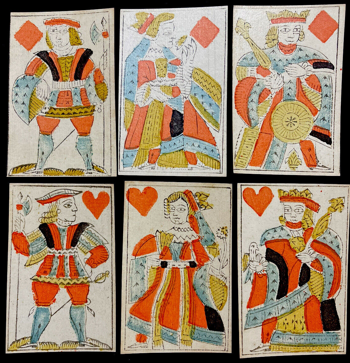 1700’s HIGH GRADE Rare Historic 52/52 Poker Deck Woodblock Antique Playing Cards