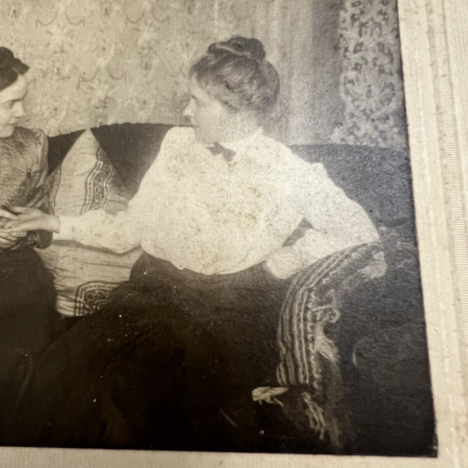 Antique Cabinet Photo 1900s Two Women Palm Reading Ghost Image Reverse Occult