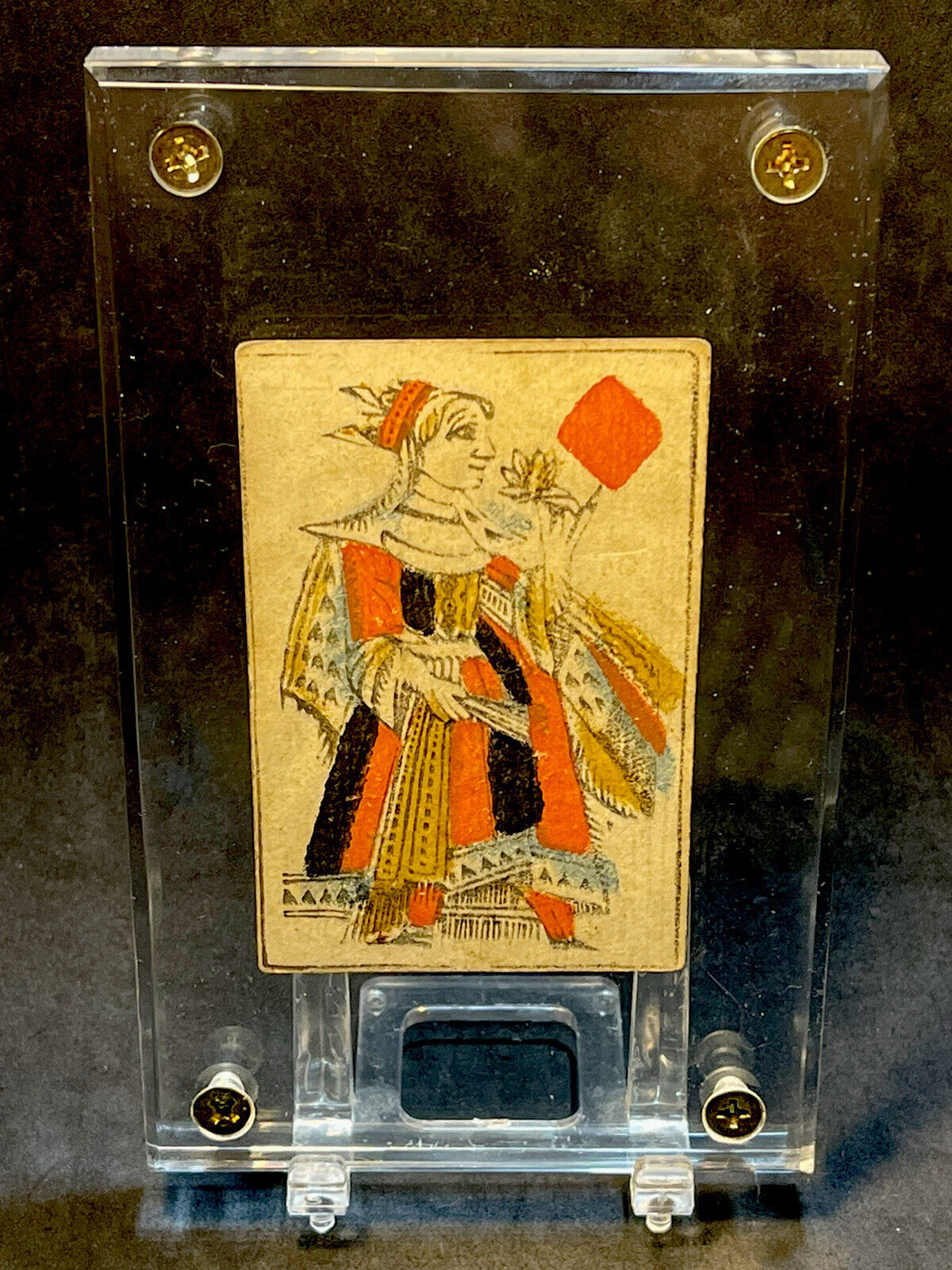XVIII Century Queen Court Antique Playing Cards Historic Woodblock Rare Single