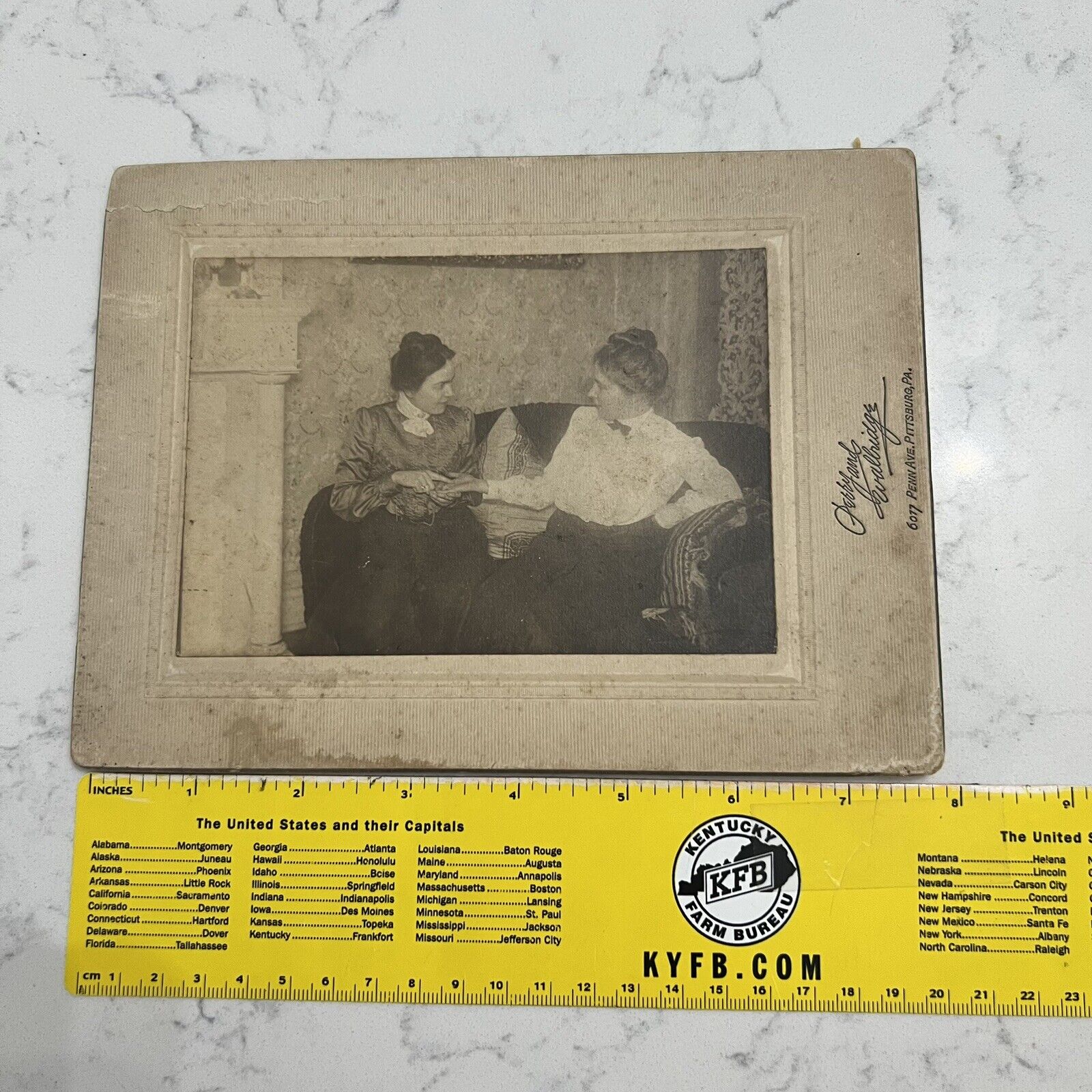 Antique Cabinet Photo 1900s Two Women Palm Reading Ghost Image Reverse Occult