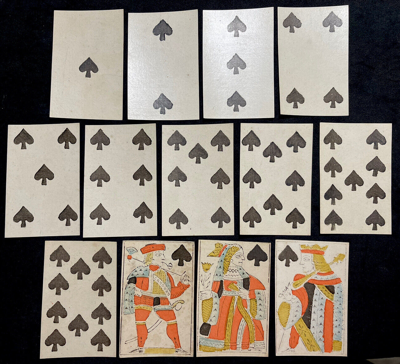 1700’s HIGH GRADE Rare Historic 52/52 Poker Deck Woodblock Antique Playing Cards