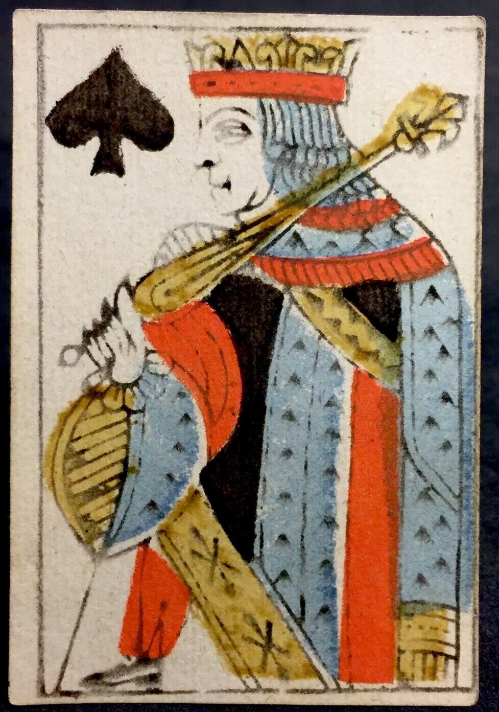 1700’s Historic King Spades Antique Playing Cards Woodcut Hand Scripted Single