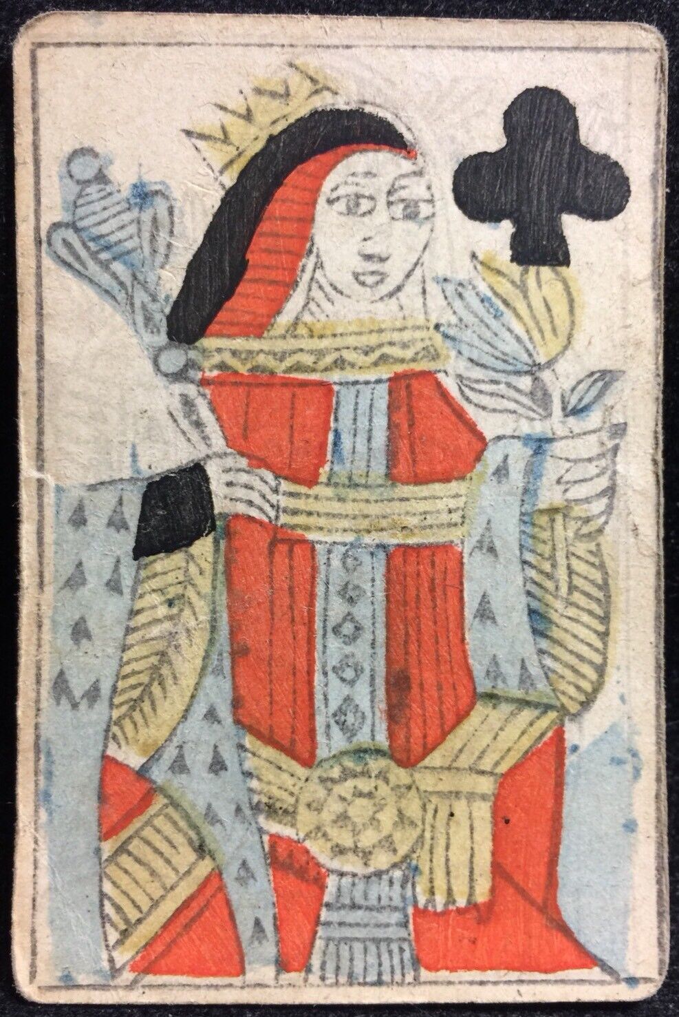 1700’s Antique Playing Cards Stencil Brush Painted Woodcut Historic Single