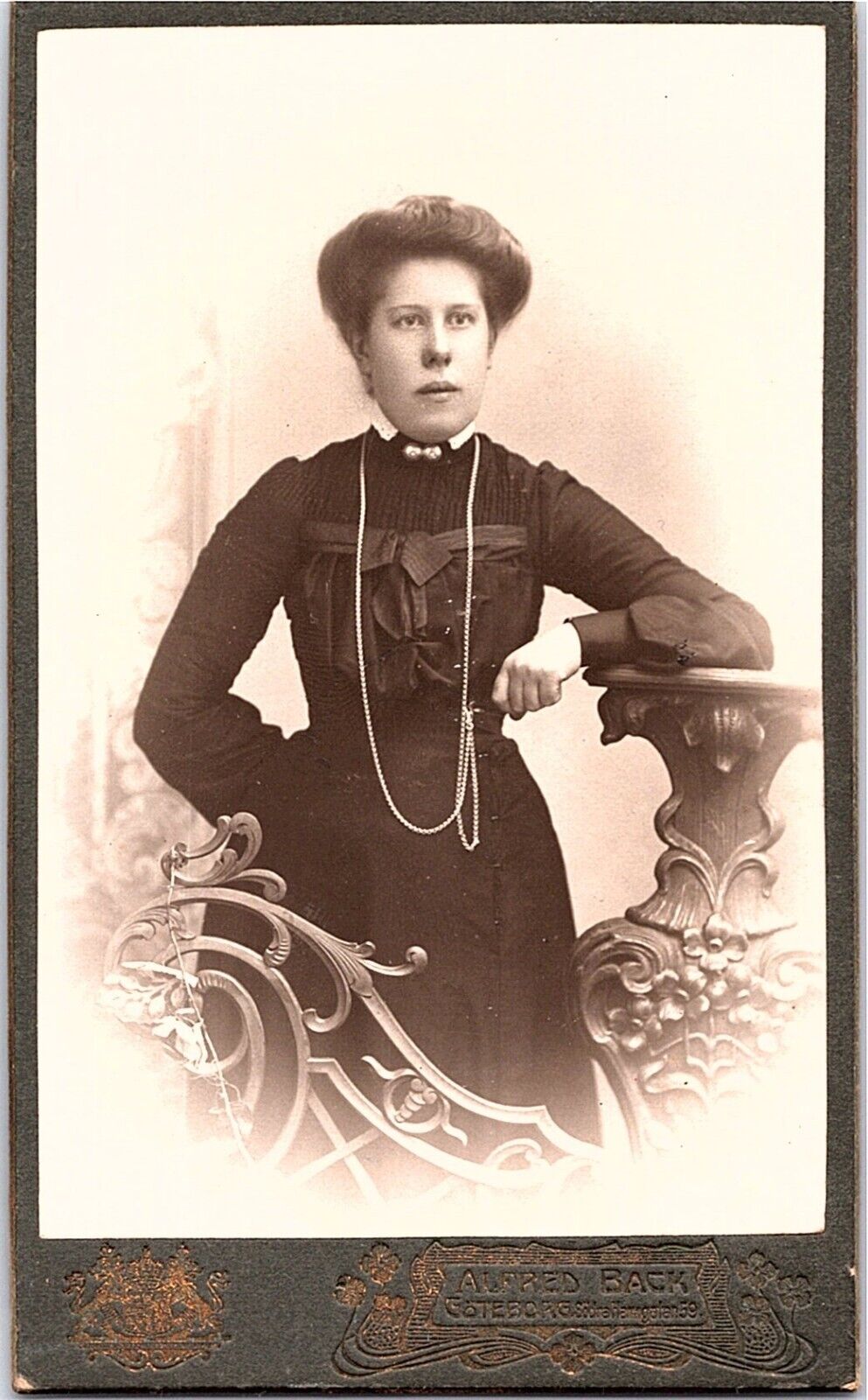 CDV Photo 1800's Goteborg, Sweden Studio Portrait Victorian Lady Ornate Dress