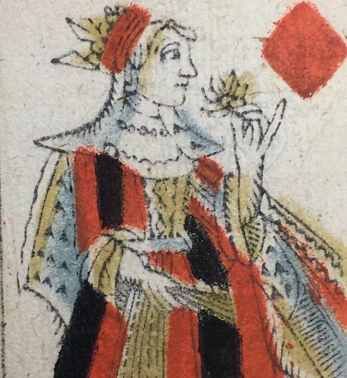 1700’s Queen Antique Playing Cards Quill Scripted Woodcut Rare Document Single