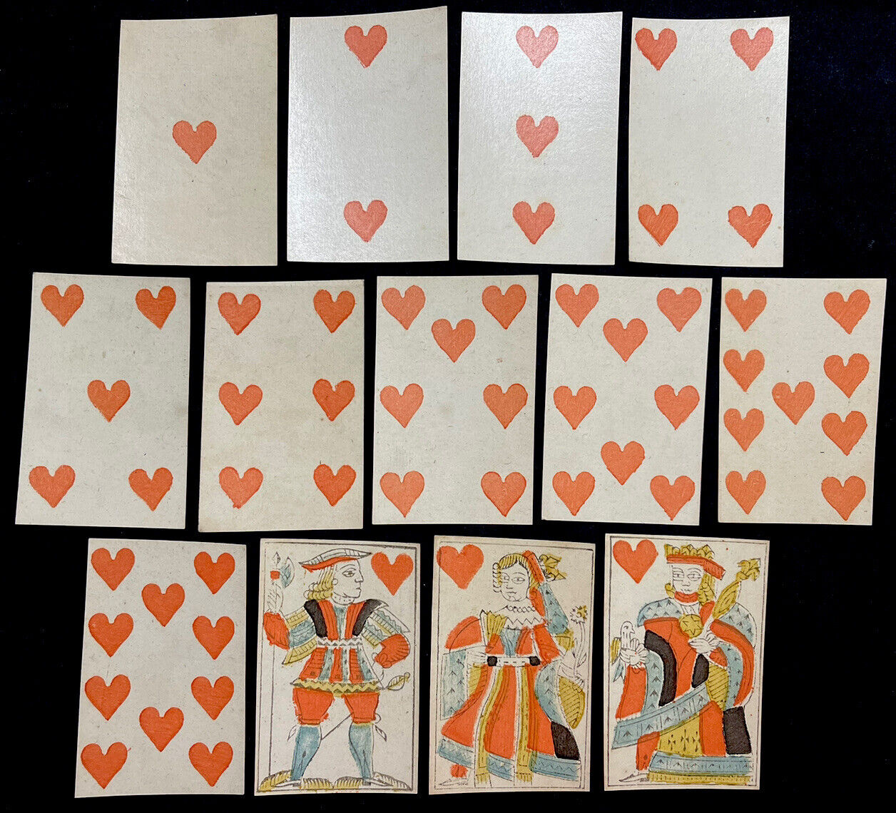 1700’s HIGH GRADE Rare Historic 52/52 Poker Deck Woodblock Antique Playing Cards