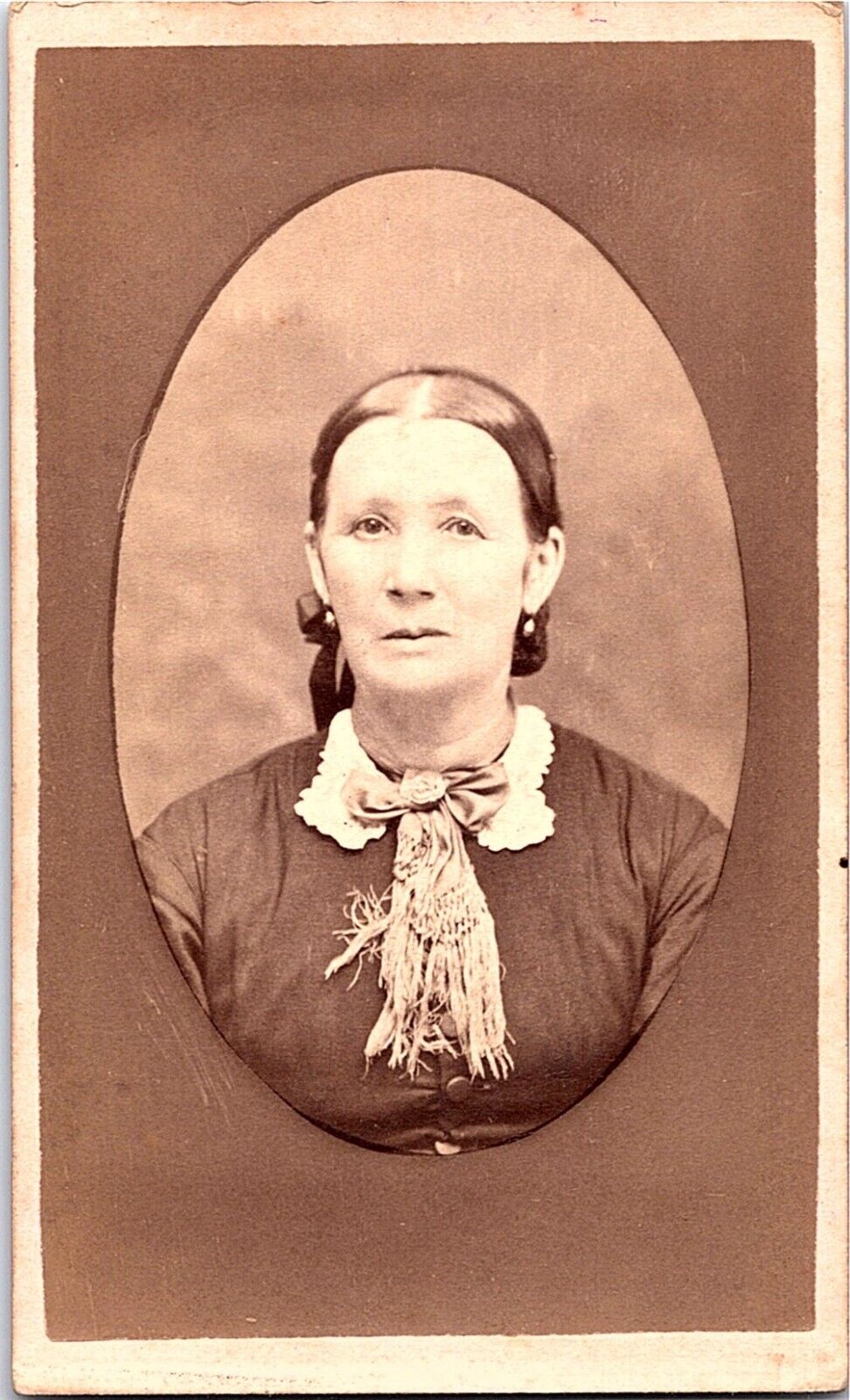 CDV Photo 1800's Waverly, Ia. Lady In Victorian Dress & Collars J.H. Fritz