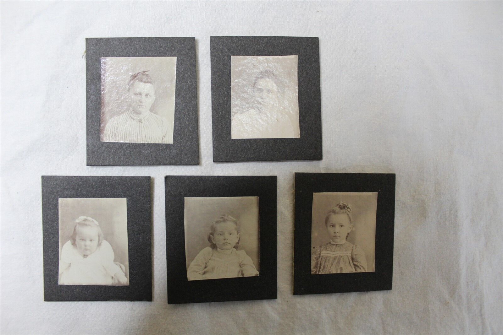  1900's Mini Photos Black & White Lot of 5 Photos Adults 7 Children Antique