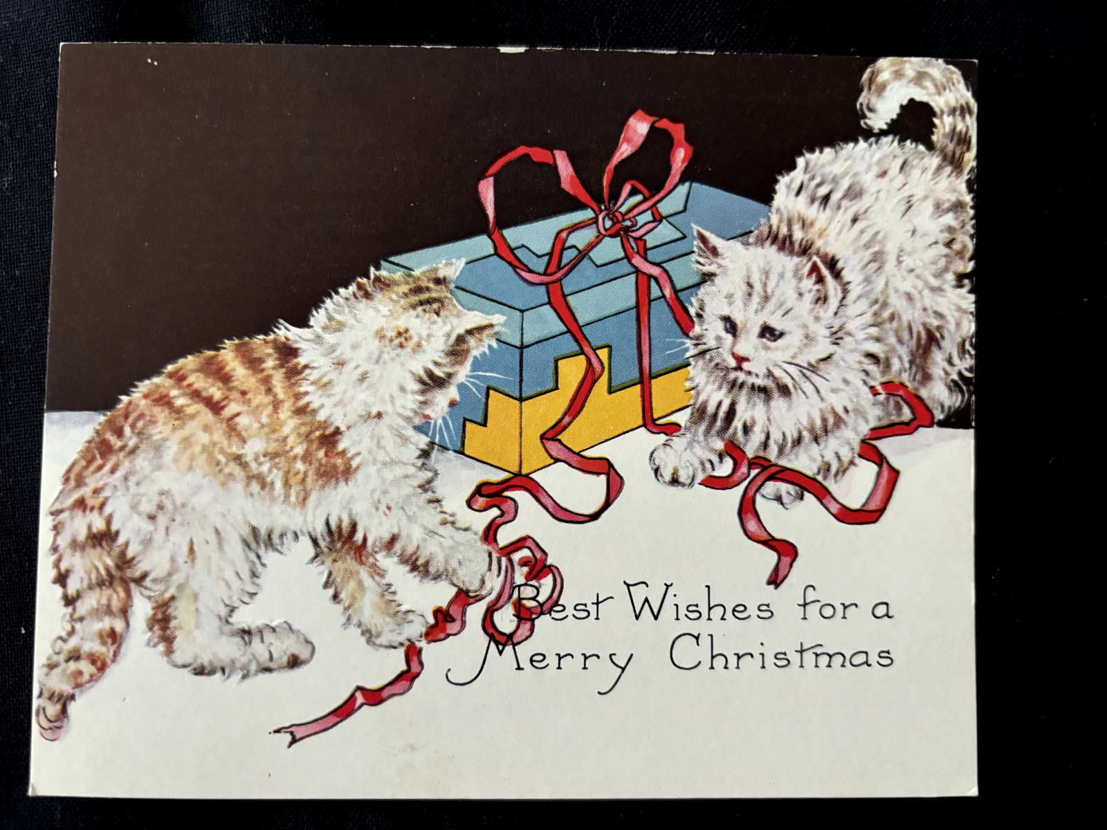 CATS Kitten 1800s Antique Victorian Die Cut Greeting Card Scrap Lot 3 Christmas