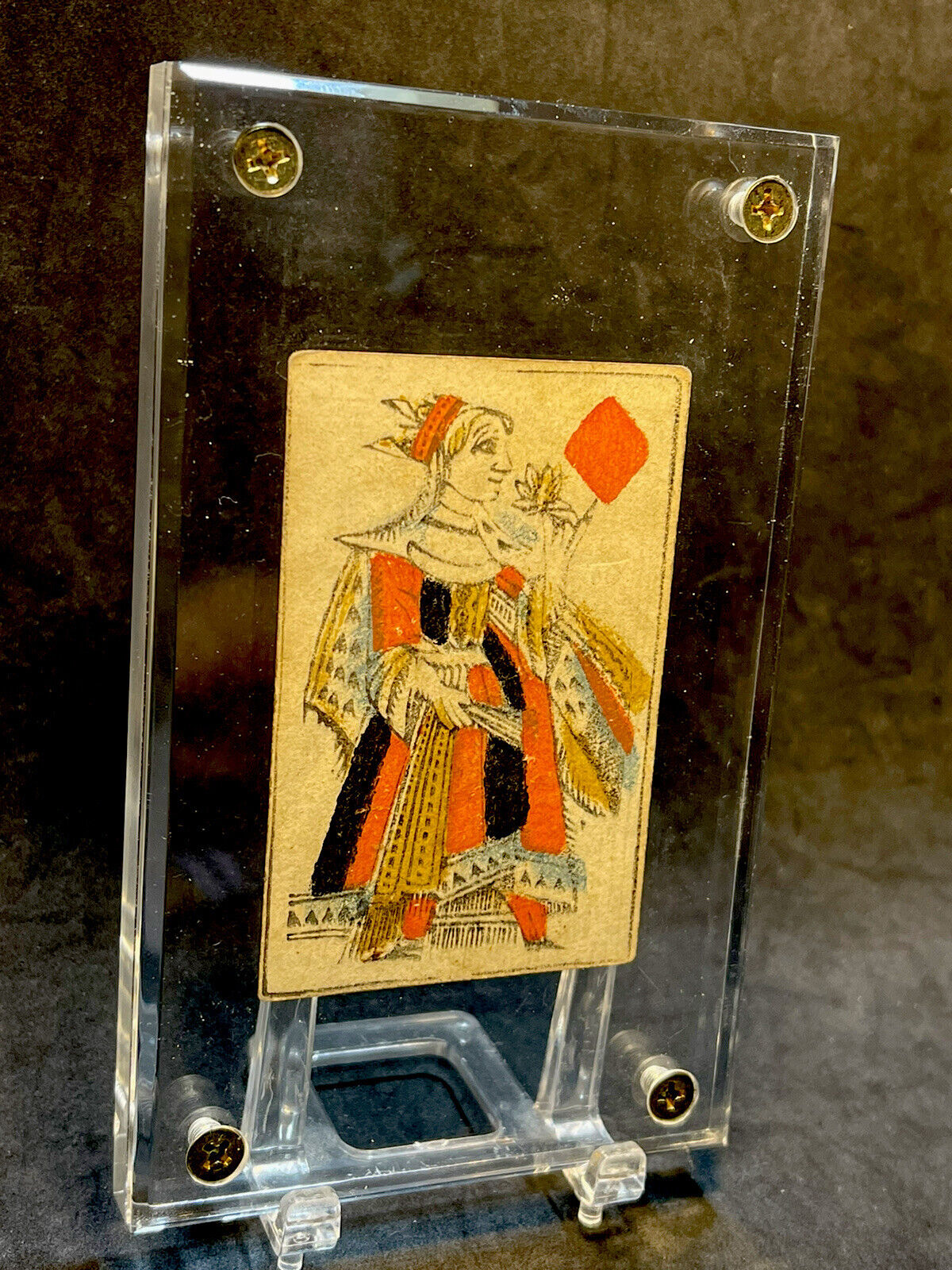 XVIII Century Queen Court Antique Playing Cards Historic Woodblock Rare Single