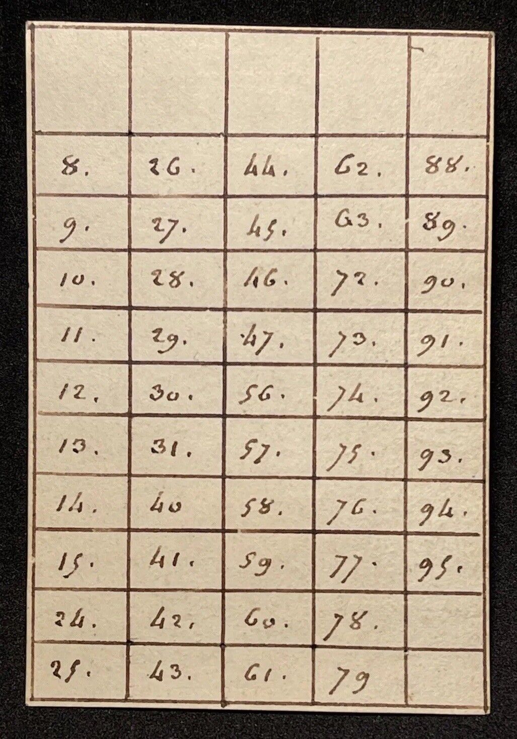 Historic 1700’s Earliest Form LOTTO Antique Playing Cards Secondary Use Single