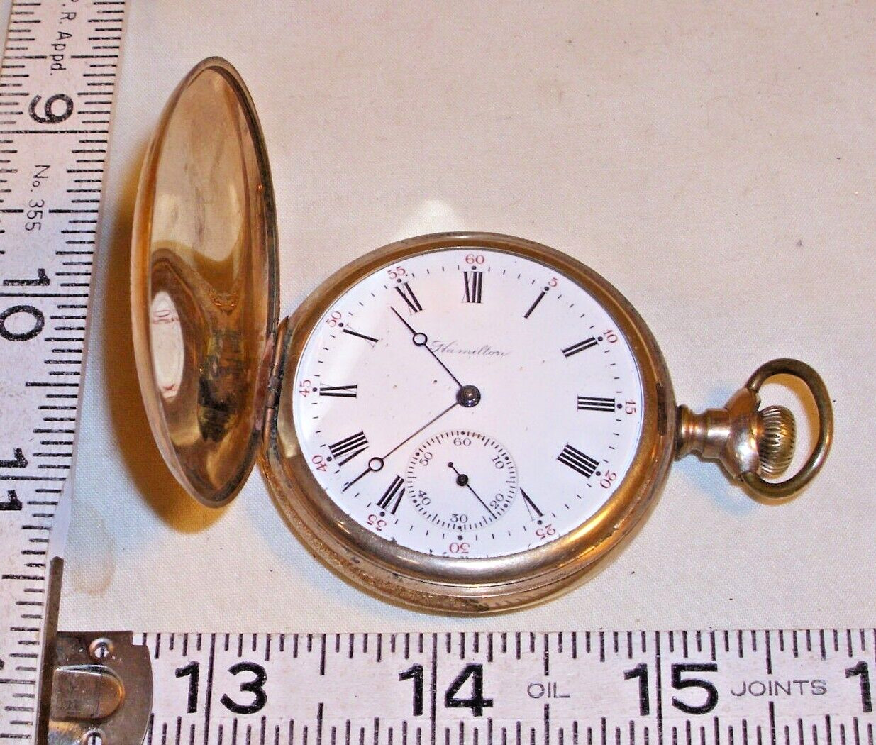 HAMILTON 17 JEWEL HUNTER CASE POCKET WATCH 1900s GOLD FILLED
