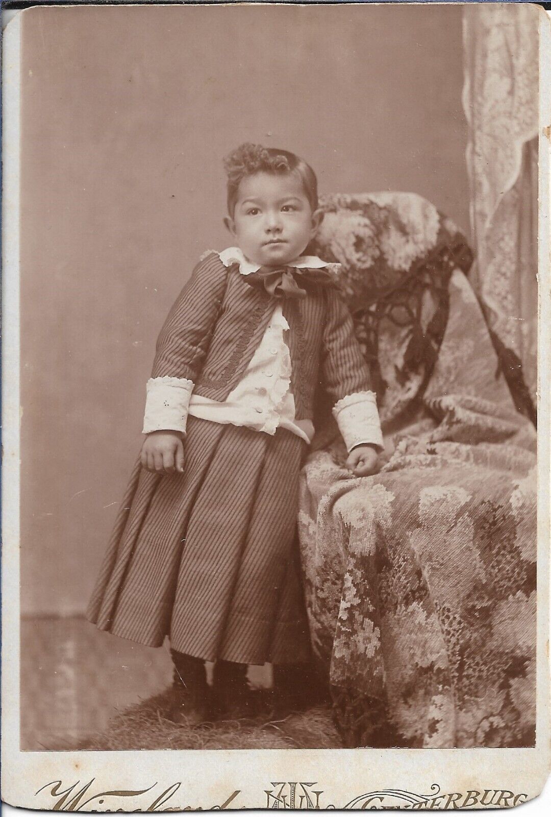 Child Dressed Up Photograph Studio Pose Late 1800s Cabinet Card 4x6