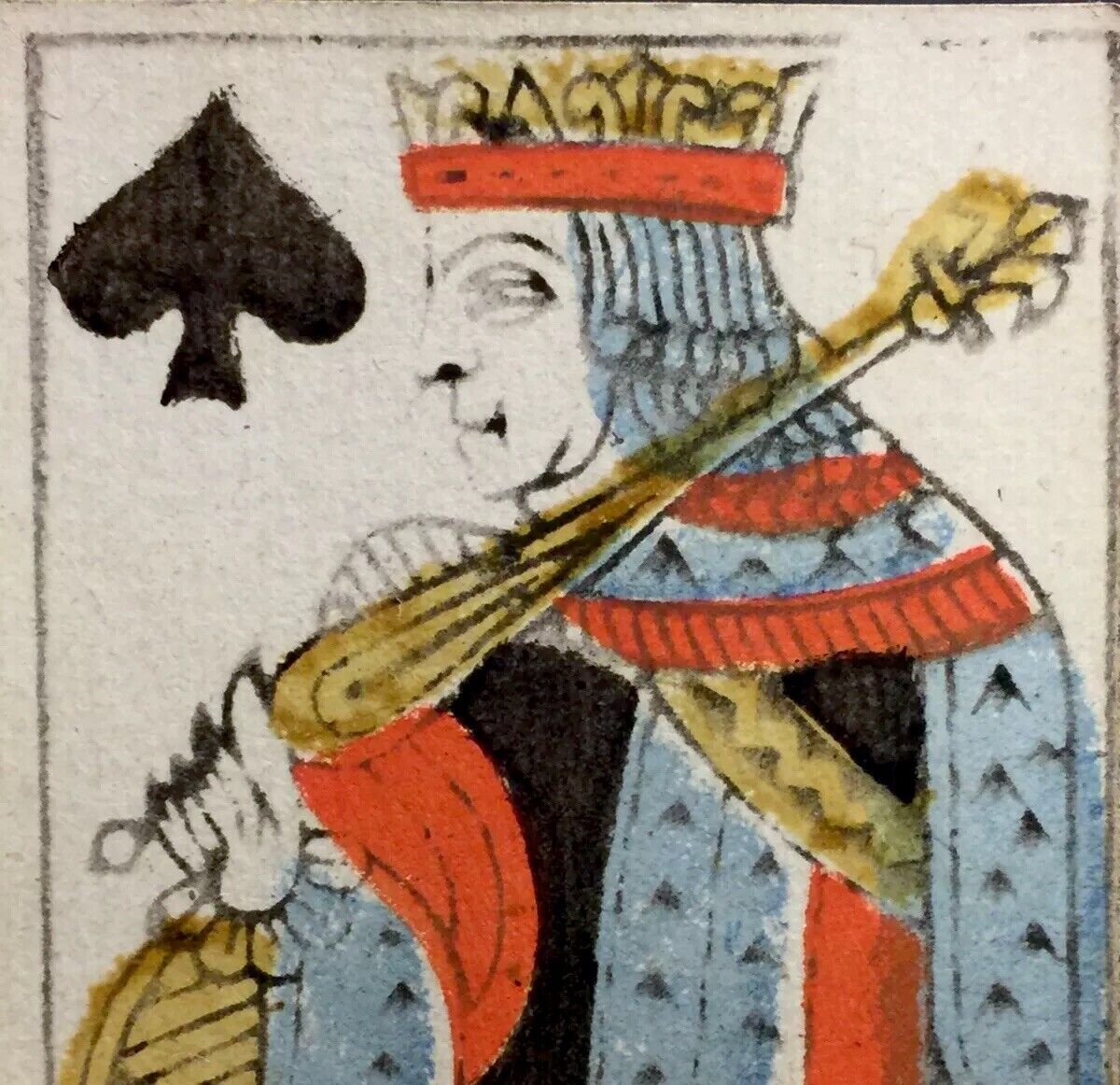 1700’s Historic King Spades Antique Playing Cards Woodcut Hand Scripted Single