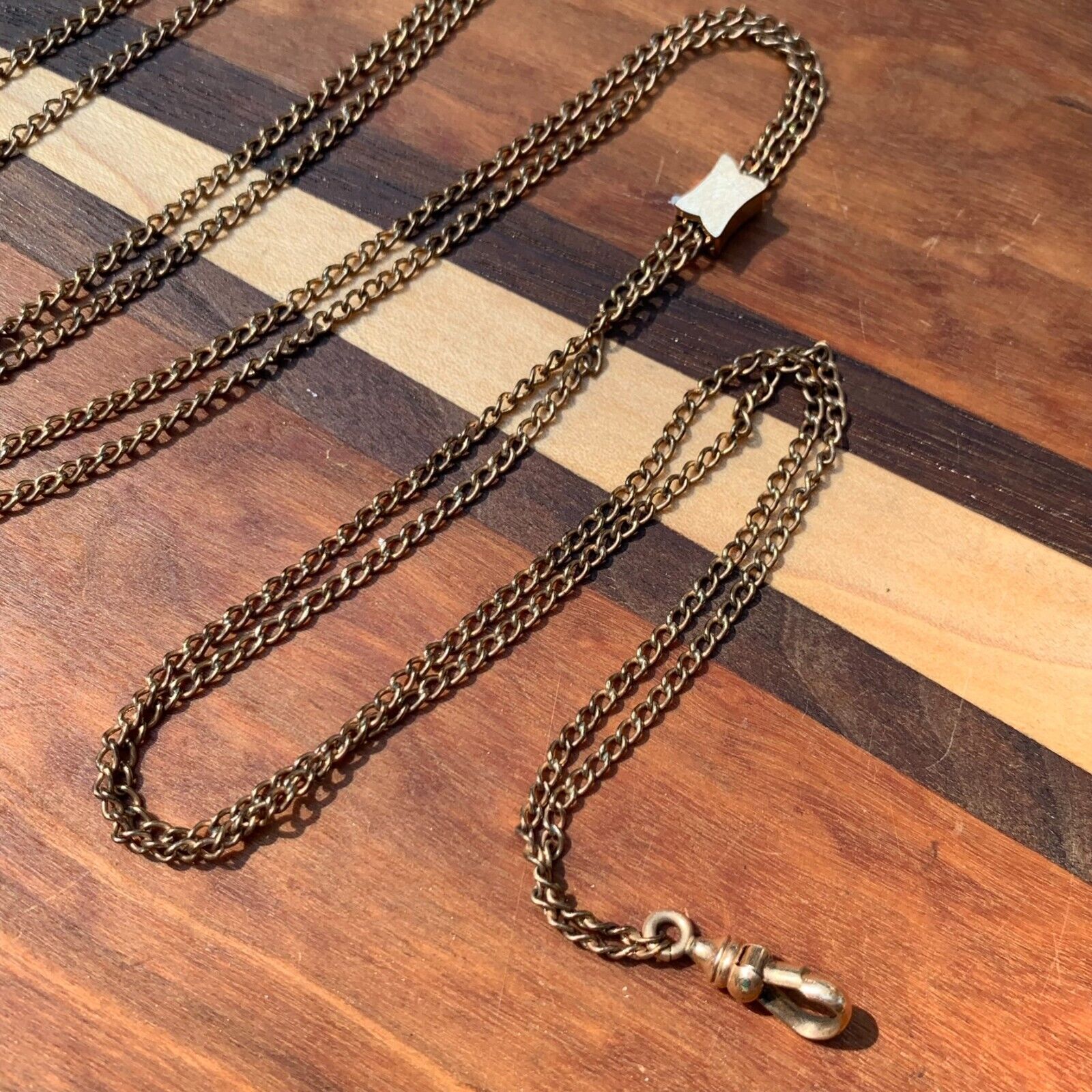 Antique 1900s 46" Rose Gold Filled Fine Pendant Pocket Watch Chain w/ Slide #42