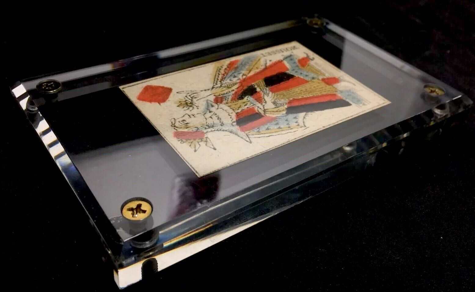 1700’s Queen Antique Playing Cards Quill Scripted Woodcut Rare Document Single