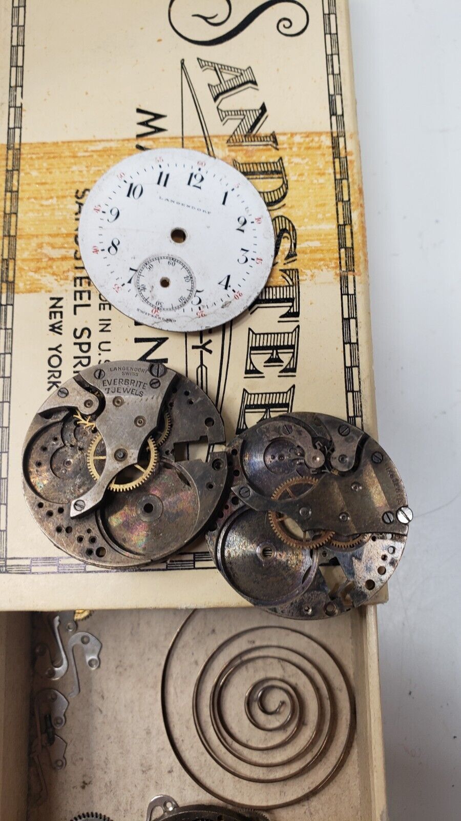Vintage 1900's Langendorf Everbrite Watch Movement PARTS LOT White Dial subdial