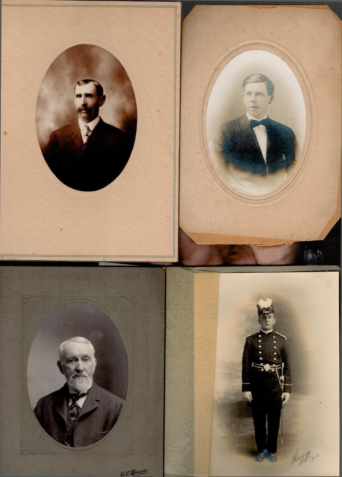 Lot of 4 Antique 1800s 1900s Cabinet Card Photos And smaller Of Men, Soldier