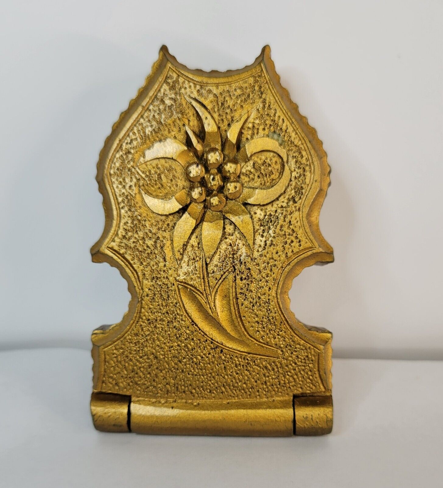  Wood Pocket Watch Holder Case Box Gold Wash Ornate Vintage Early 1900's