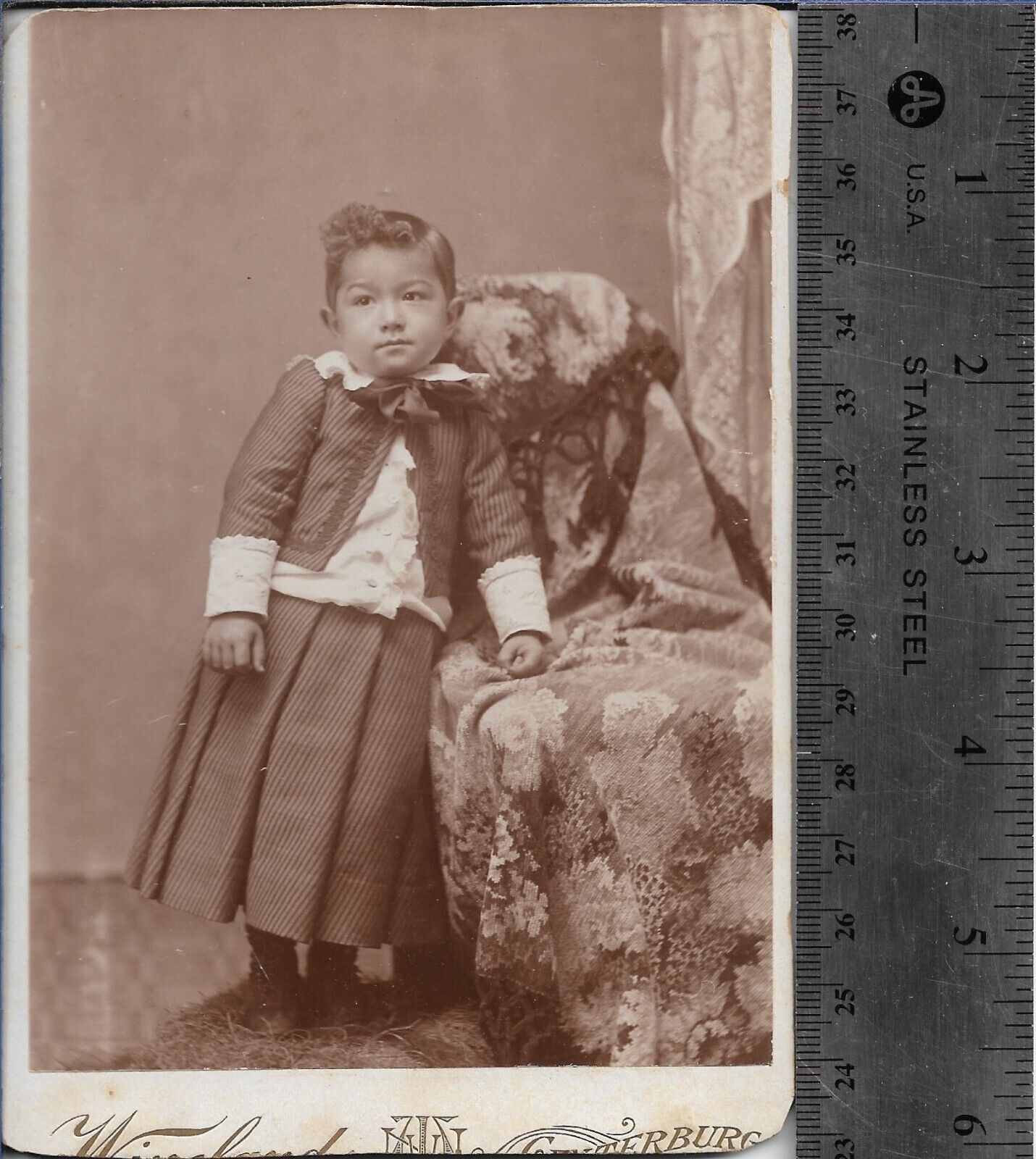Child Dressed Up Photograph Studio Pose Late 1800s Cabinet Card 4x6