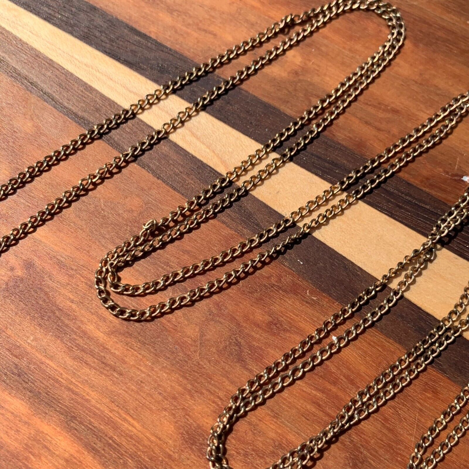 Antique 1900s 46" Rose Gold Filled Fine Pendant Pocket Watch Chain w/ Slide #42