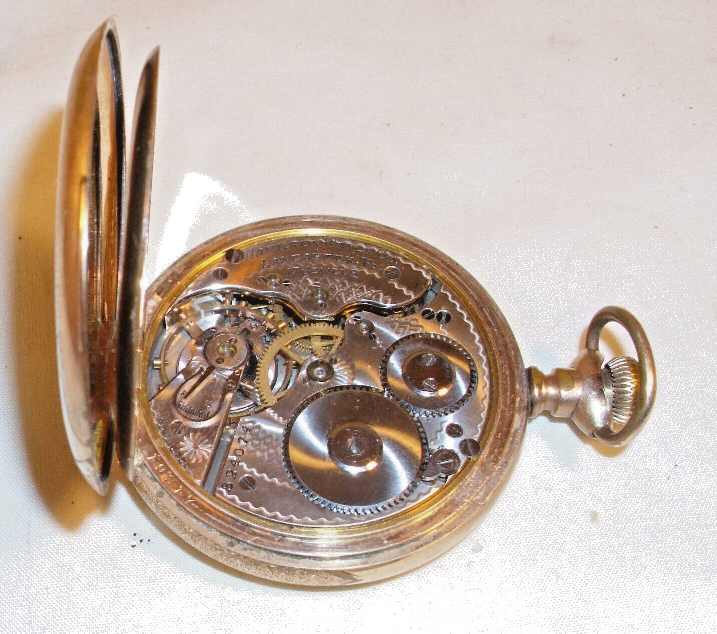 HAMILTON 17 JEWEL HUNTER CASE POCKET WATCH 1900s GOLD FILLED
