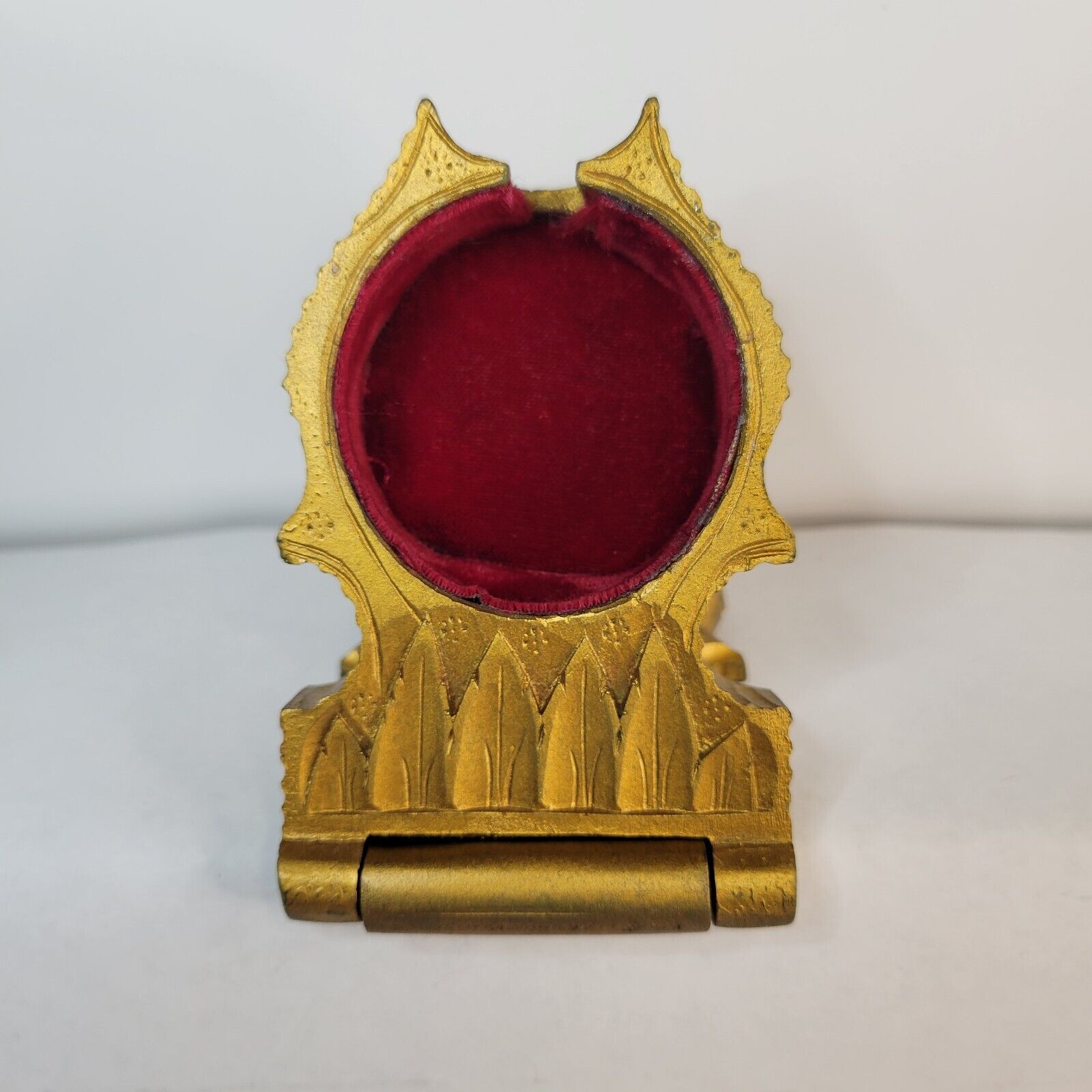  Wood Pocket Watch Holder Case Box Gold Wash Ornate Vintage Early 1900's
