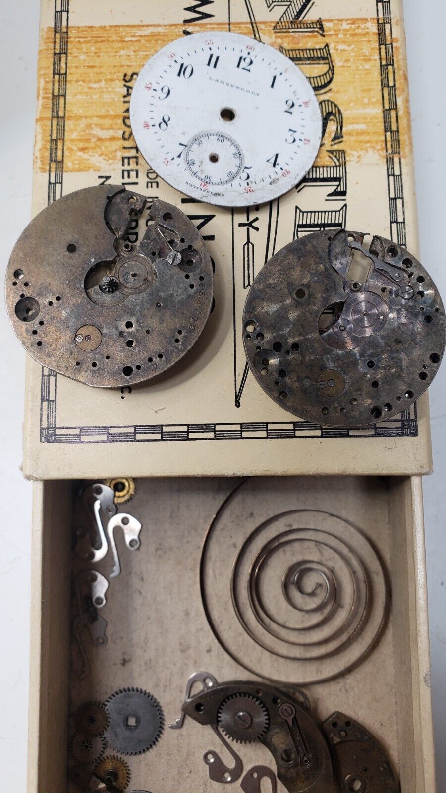 Vintage 1900's Langendorf Everbrite Watch Movement PARTS LOT White Dial subdial
