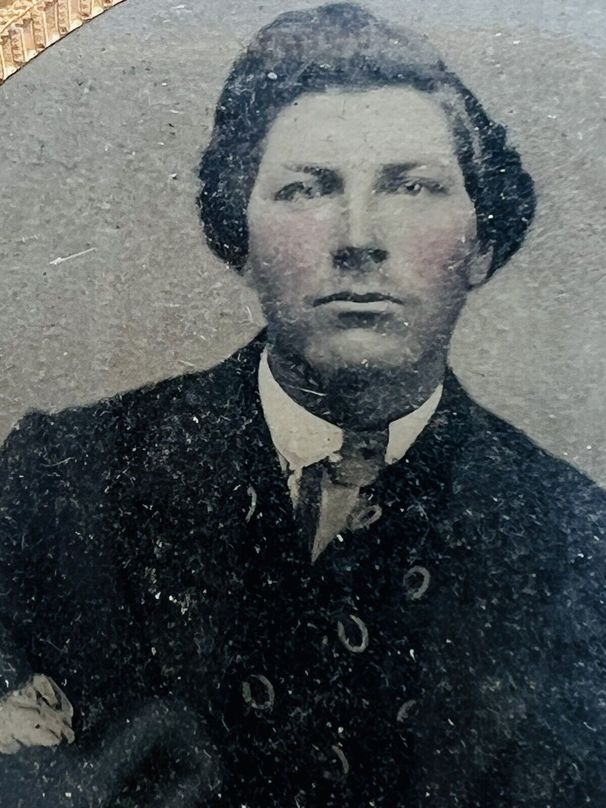 1800s Ambrotype Collodion Black & White Photograph Husband Wife Gold Frame